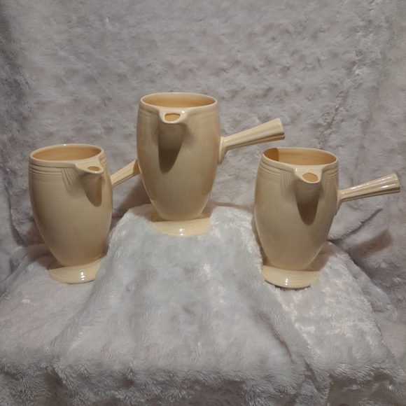 3 vintage Fiestaware original ivory dimipots no lids